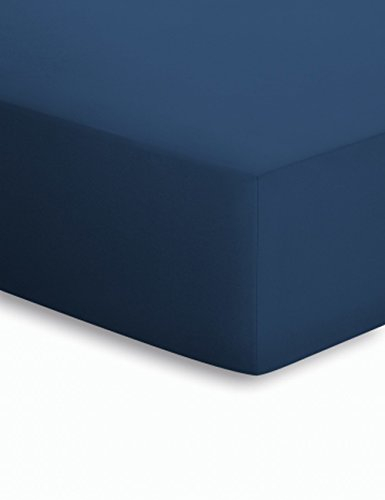 schlafgut Mako-Jersey Basic Spannbetttuch, Baumwolle, marine, 180 x 200 cm