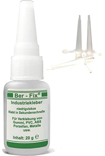 Ber-Fix Industriekleber Extra Stark Kunststoff 20g Sekundenkleber Set | 3 Dosierspitzen - Ideal für Metall, Kunststoff, Holz, Keramik Für Saubere, Exakte Verklebungen