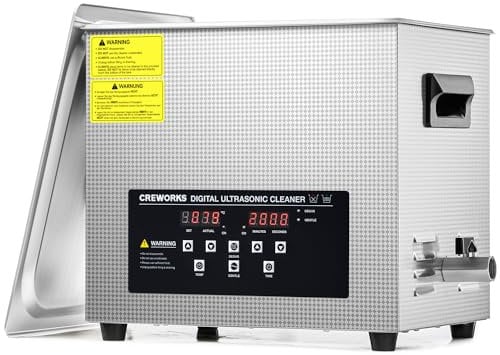 CREWORKS 10L Pulitore Ultrasuoni con 300W Riscaldatore Digitale e Timer 240W Vasca Ultrasuon in Acciaio Inossidabile con Modalità Degas e Delicata per Strumenti Utensili e Ricambi Auto
