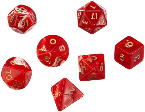 Pegasus Spiele 207152XX - Würfel, Marble: Rot, 7er-Set in Acrylbox
