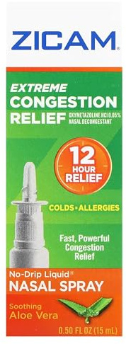 Zicam Extreme Congestion Relief Nasal Spray, 12 Hour Relief, No-Drip Liquid with Soothing Aloe Vera - 0.50 fl oz (Pack of 4)