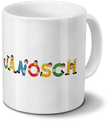 printplanet Tasse mit Namen Janosch - Motiv Holzbuchstaben - Namenstasse, Kaffeebecher, Mug, Becher, Kaffeetasse - Farbe Weiß