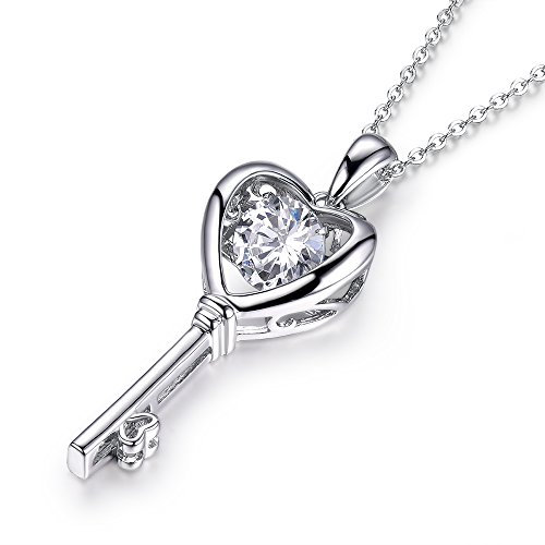 Jiahanzb Collier pendentif cœur clé argent sterling 925 femme diamant dansant zircone bijoux créatif