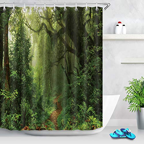 LB 180x200cm Extra Lang Duschvorhang Tropischer Grün Wald Polyester Wasserdicht Anti Schimmel Badezimmer Vorhänge mit 12 Haken,Dschungel