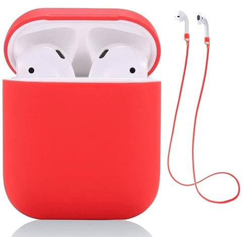 Teyomi Hülle kompatibel mit AirPods 2. Generation mit Sport Strap, Schutzhülle kompatibel mit Apple Airpods 2 mit Reinigungsset, Silikonhülle kompatibel mit Airpods 1 2 Case (Rot)