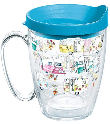 Tervis Made in USA Double Walled Colorful Camper Insulated Tumbler Cup Keeps Drinks Cold & Hot, 16oz Mug, Clear
