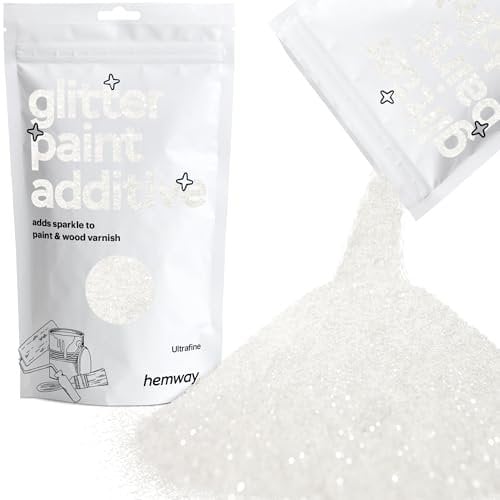 Hemway Glitter Paint Additive - White Iridescent | Ultrafine Metallic Flakes for Adding Sparkle to Paints & Wood Varnish | Add to Emulsion, Acrylic & Latex for Indoor Sparkly Walls | 100 g