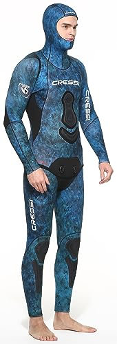 Cressi Men's Apnea Freediving Spearfishing Wetsuits Premium Soft Neoprene, Camouflage Blue/Grey, M UK