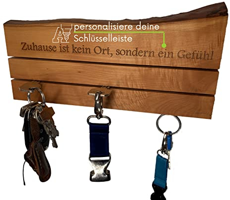 myduct Schlüsselleiste aus Elsbeere mit 3 starken Magneten und persönlicher Gravur - Schlüsselbrett mit Baumkante für Deine Schlüssel, Handarbeit, LxHxT 30x10-15x4,5cm (2 - Schlitze) (2 - Schlitze)