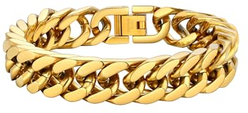 PROSTEEL Herren 18k vergoldet Armband 23cm Panzerkette Armband 12mm breit schwer Glieder Link Kettenarmband Armkette Armreif Modeschmuck für Hip Hop Rapper Männer Jungen Weihnachten