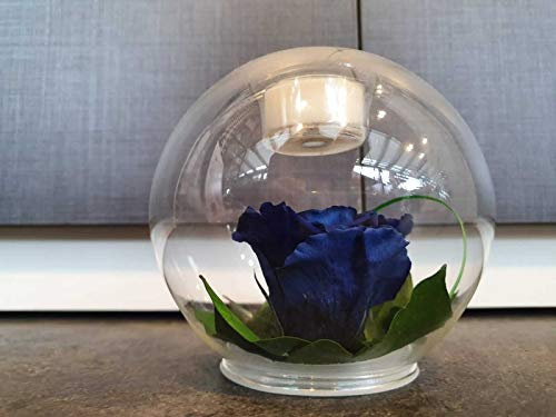 FLOWERCUBE FLOWERBALL ROSE STABILISEE PARFUMÉE AVEC TEA LIGHT 12 CM COULEUR BLEU