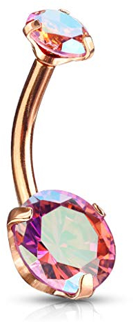 beyoutifulthings Bauch-nabelpiercing 2 Regenbogen-Effekt Zirkonia Rund 8mm Nabel-Piercing Chirurgenstahl Bananabell Roségold Pink 1,6/10mm