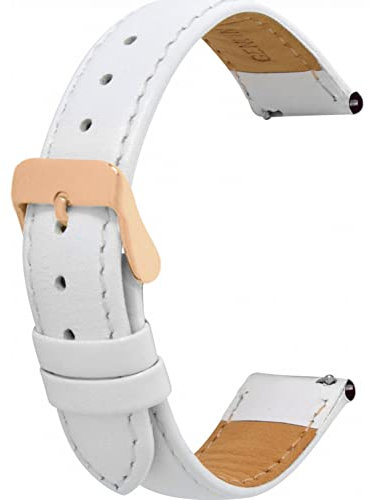 Toff London Ladies White Leather Watch Strap, Quick Release with Rose Gold Metal Buckle, Band Width 18mm