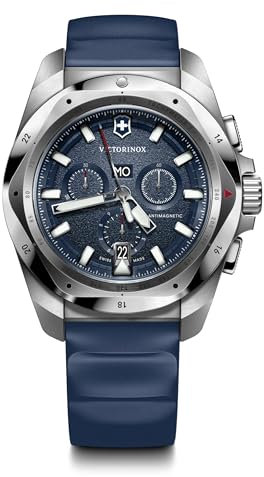 Victorinox Herren Armbanduhr I.N.O.X. Chrono Ø 43 mm, Swiss Made, Analog Quarz, Wasserdicht bis 200 m, Kautschuk-Armband, Blau