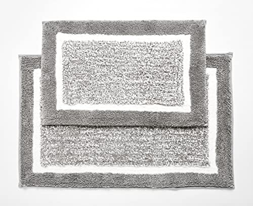 Penguin Home® Mikrofaser-Plüsch-Badematte,2er-Set,Rennstrecken-Design,graue Farbe,waschbare Toilettenvorleger,Badezimmermatten-Sets,2-teilig, rutschfeste Latex-Rückseite,Größe 40 x 60cm und 50 x 80cm