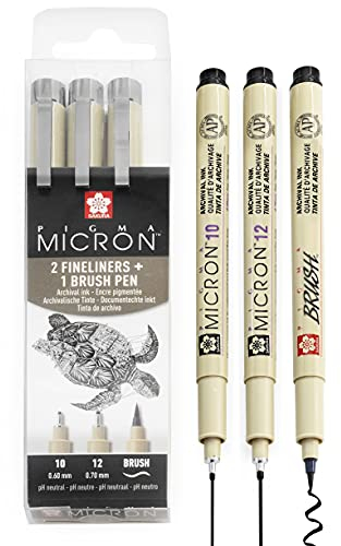 SAKURA Pigma Micron Fineliner 10/12, Schwarz, 3 Stück
