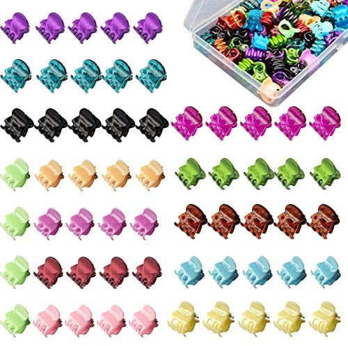 VEGCOO 80 Pieces Mini Hair Claws Plastic Small Hair Clips Clamps Pins Hair Accessories with Storage Box for Girls and Women (Multicolor)