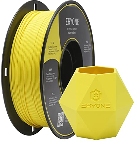 ERYONE Matte PLA 3D Drucker Filament 1.75mm, Maßgenauigkeit +/- 0.03 mm, 1 kg 1 Spule, Matte Gelb