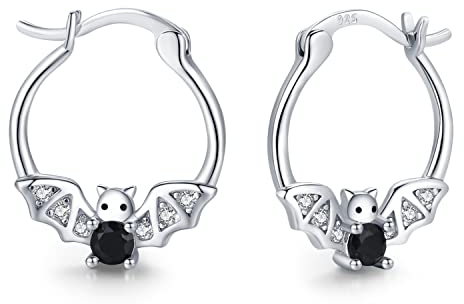 Fledermaus Creolen Ohrringe für Damen Mädchen Kinder 925 Sterling Silber Gothic Ohrringe Tier Ohrringe Halloween Schmuck Geschenke