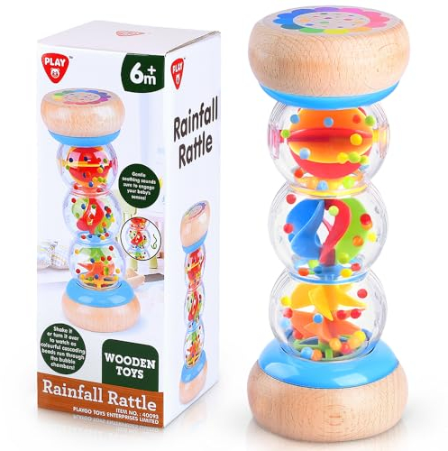 PLAY Regenmacher Rassel Baby Holz, Montessori Spielzeug Baby Rassel Regenmacher Stick Montessori Spielzeug für Babys Sensorik Geschenk, 7 Zoll