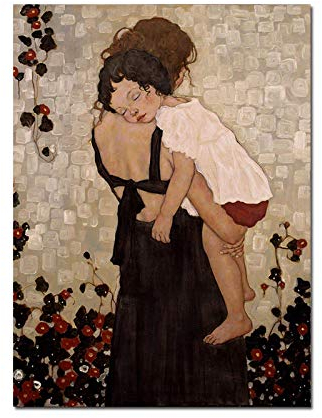 Klassische Kunst Malerei Gustav Klimt Eine Mutter mit Kind Leinwand Poster und Drucke Wandkunst Bild für Heimdekoration 50x70cm Rahmenlos