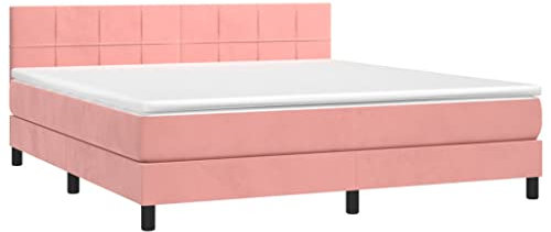 vidaXL Boxspringbett mit Matratze LED Doppelbett Polsterbett Bett Bettrahmen Lattenrost Bettgestell Hotelbett Schlafzimmerbett Rosa 160x200cm Samt