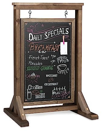 Ilyapa Tableau noir rustique double face pivotant 53,3 x 81,3 cm – Bois de grange magnétique avec cadre en A – Tableau à sandwich – Autoportant pour les restaurants