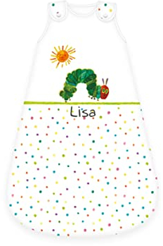 Herding babybest Baby-Schlafsack, Raupe Nimmersatt-Motiv, Personalisiert mit Namen (bestickt), 70 cm, 100% Baumwolle