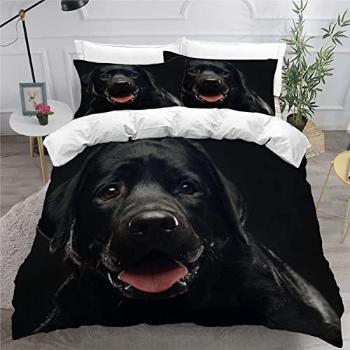 Bettwäsche 140x200 Bettbezug Winter Bettwäsche-Sets Schwarzer Labrador-Retriever 3D Muster Weich Baby bettwäsche Set Hypoallergen Kinder bettwäsche mit 2 Kissenbezüge 80x80 cm