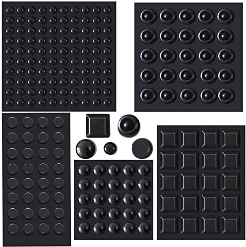 202 Pcs Combo Pack Clear Adhesive Bumper Pads, Round Spherical Square, Black, Self Adhesive Sound Dampening Transparent Rubber Feet Pads for Cabinet Doors Drawers Glass Tops Picture Frames Boards