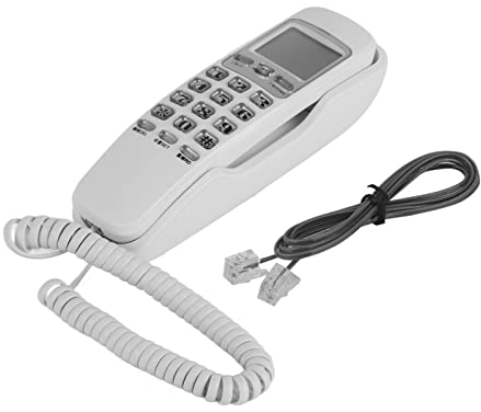 Mini Telefono Fisso a Parete, Telefono Bianco Sospeso a Parete, Telefono con Filo con Schermo di Visualizzazione delle Chiamate, Funzione di Cancellazione del Rumore, Ripetizione con un Pulsante