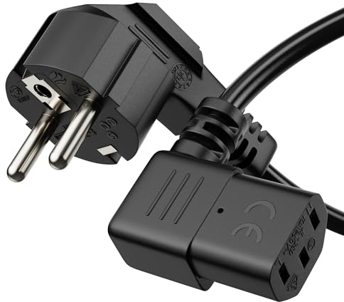 sonero Stromkabel Kaltgerätekabel 3 Polig, 3,0m, Schutzkontakt Stecker Netzstecker auf Kaltgerätekupplung C13 Buchse, 90° Winkel Netzkabel Netzteil Strom Kabel für Monitor PC Drucker, Schwarz