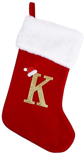 Sailup 50,8 cm Monogramm Weihnachtsstrumpf Super Weiche Weihnachtsstrümpfe mit Buchstaben, Deluxe Red Velvet Body Letter Strümpfe für Familienurlaub und Weihnachtsbaum K