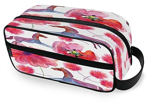 Tragbare Kulturtasche Aquarellmalerei Pferde Blumen Reise Waschtasche Multifunktions Kosmetiktasche Make-up-Tasche Aufbewahrungstasche für Frauen Männer Jungen Mädchen, multi