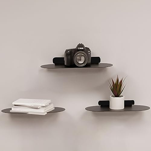 Spillbox Schweberegal aus Metall, Wandregal, unsichtbare Montage, dekoratives Regal, Wohnzimmer, Küchen-Organizer, Ständer, Halterung für WLAN-Kamera, schwebendes Regal (1 Stück) (schwarz)