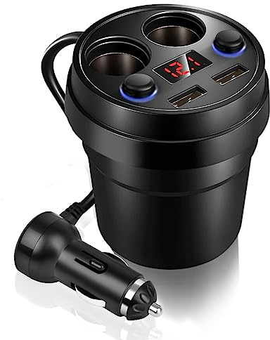 Cup Holder USB Charger, Car Cigarette Lighter Splitter Cup Dual USB Car Charger with Wire Multifunction Cigarette Lighter for Mobile Phone Tablet PC