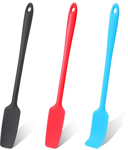 3 Pcs Silicone Jar Spatulas with Long Handle, Jam Spreader Rubber Spatula Heat Resistant Non-Stick Silicone Scraper Small Spatulas for Baking and Cake Icing Kitchen Use