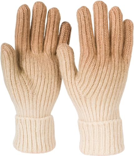 styleBREAKER Damen Strick Handschuhe mit Farbverlauf Muster, Winter Ombré Strickhandschuhe, Fingerhandschuhe 09010045, Farbe:Braun-Beige