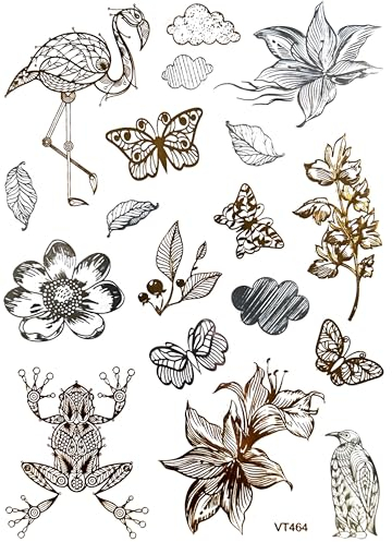 Schmetterling Tattoo Flamingo Tattoo Frosch Tattoo Penguin Tattoo Orchidee Tattoo Gold und Silber Tattoos Fake Tattoos VT-464