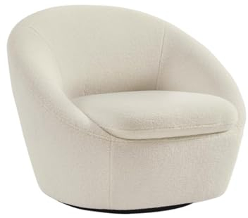 Vente-unique-Fauteuil pivotant arrondi en Tissu bouclette Blanc LACARA