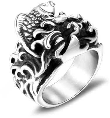 AMDXD Ehering Männer 17.8MM, Fisch Welle Freundschaft Ringe Eheringe, Silber Edelstahl Ring, Gr.60 (19.1)