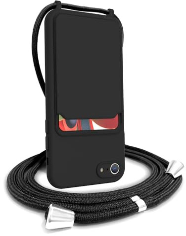 FOQENCCI for iPhone SE 3rd Gen Case with Card Holder,iPhone SE 2nd Gen Liquid Silicone with Adjustable Neck Strap,Shockproof Protective Wallet Phone Cover for iPhone 7/8 Crossbody Phone Case Black