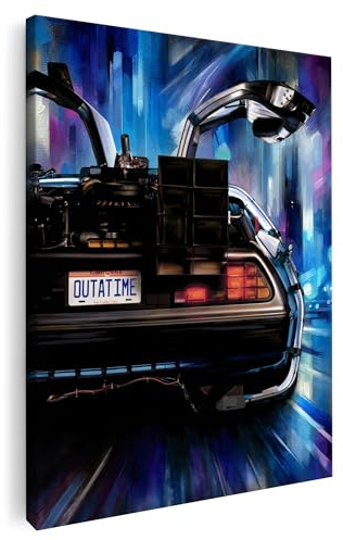 Artmazing | DeLorean Bild bunt | S-Art Bilder | DeLorean Bilder Modern | Coole Wandbilder Wohnzimmer | Wandbild DeLorean Deko XXL | Bild Leinwand XXL | DeLorean Bilder Wand