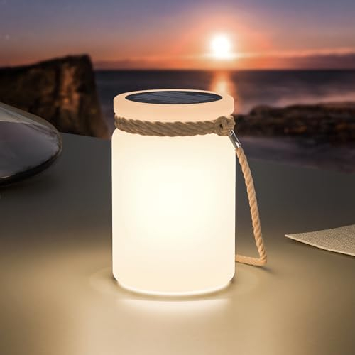 Postlucky Solar Tischlampe Outdoor 2-in-1 Aufladung Akku Outdoor Lampe Dimmbar Warmweiß und RGB LED Tischlampe Kabellos Tragbare Solar Tischleuchte IP44 für Terrasse Camping Garten Balkon