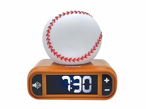 Lexibook, Baseball - Baseball-Nachtlicht-Wecker, Sounds und Melodien, LCD-Hintergrundbeleuchtung, Leuchtend, Schlummerfunktion, Braun/Weiß, RL800BL