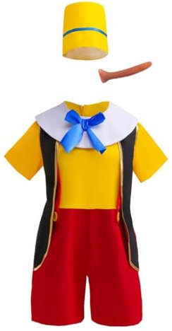 Lito Angels Vestito Costume Carnevale da Pinocchio con Cappello e Naso per Bambino Taglia 2-3 anni, S