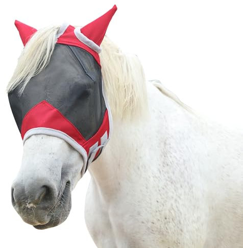 Gallopoff Fliegenmaske Pferd, Pferdemaske mit Ohren Schützerschutz, Atmungsaktives Mesh