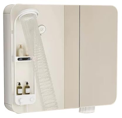 Armoire de Toilette Double Porte Armoire Salle de Bain Miroirs Armoire de Rangement Murale en Aluminium avec Miroirs Armoire de Toilette Ronde Suspendue Armoire de Toilette avec Trou pour Mouchoirs(70