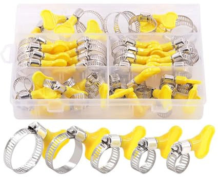 40 pcs 8-29mm/0.31-1.14 in, Stainless Steel Clamps with Plastic Handle, Keyed Stainless Steel Worm Gear Hose Clamps with Plastic Handle for Pipe, Tube, Automotive and Machinery Applications