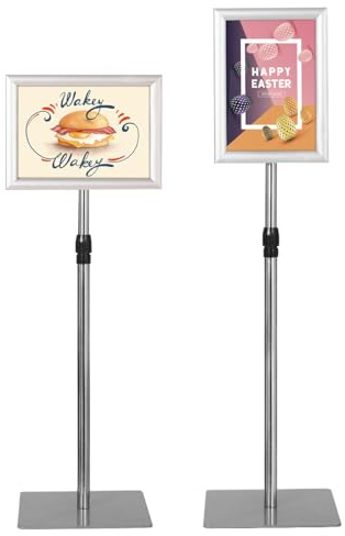 GOPLUS Infoständer Präsentationsständer, Kundenstopper höhenverstellbar & drehbar, Informationsständer DIN A3/A4, Werbeständer mit PVC-Abdeckung, Posterständer für Hoch- & Querformat (A4,Silber)